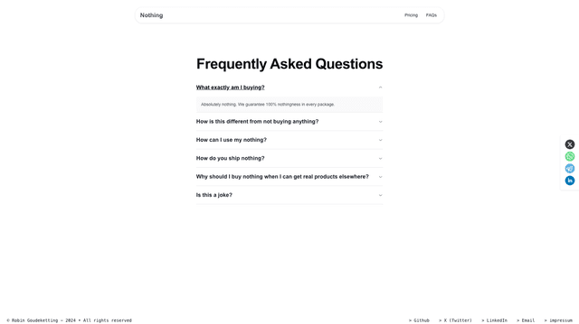 The FAQ section of Buy Nothing Today, where users can find answers to common questions.