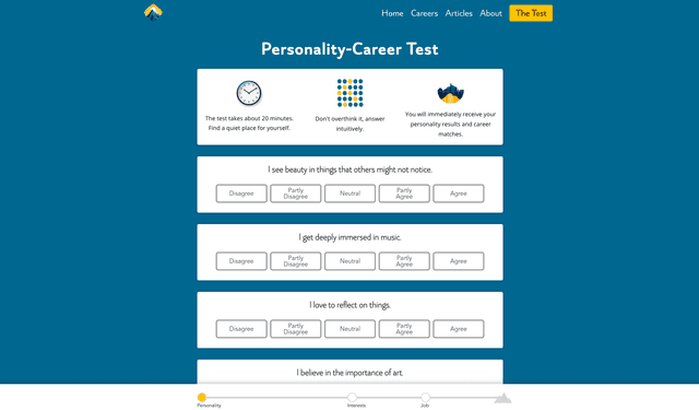 The main questionnaire of Career Basecamp was a 70 question personality test, based on the BIG5.
