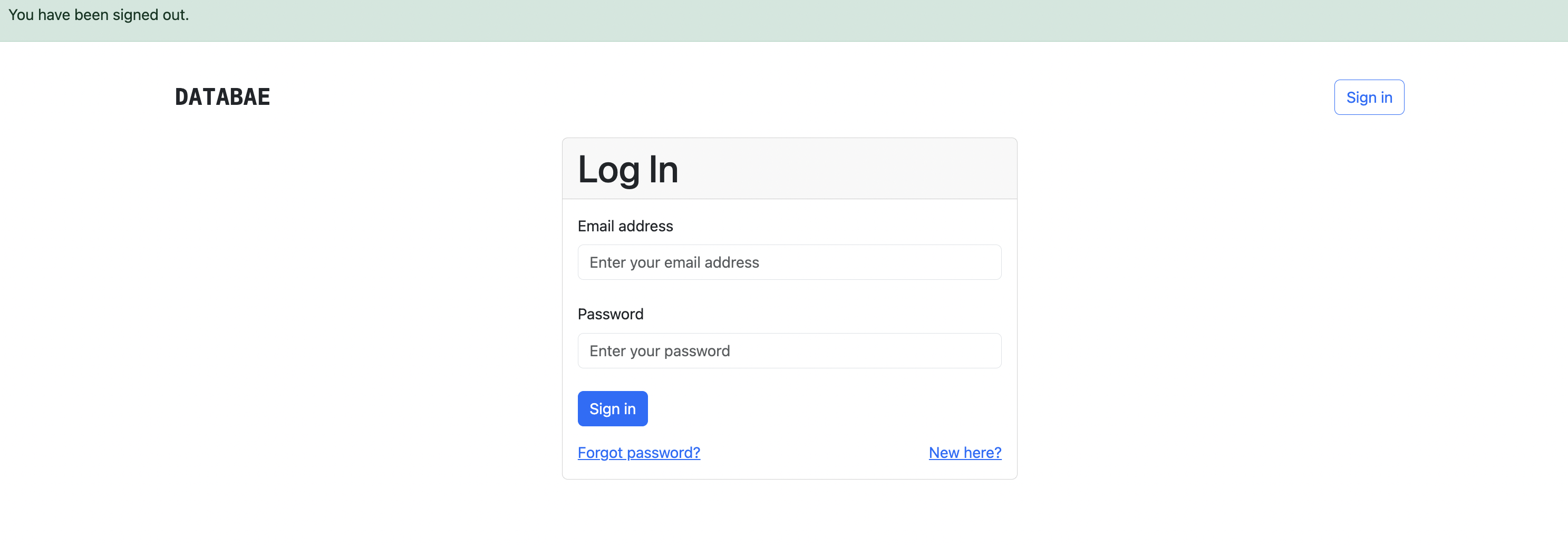 The login page