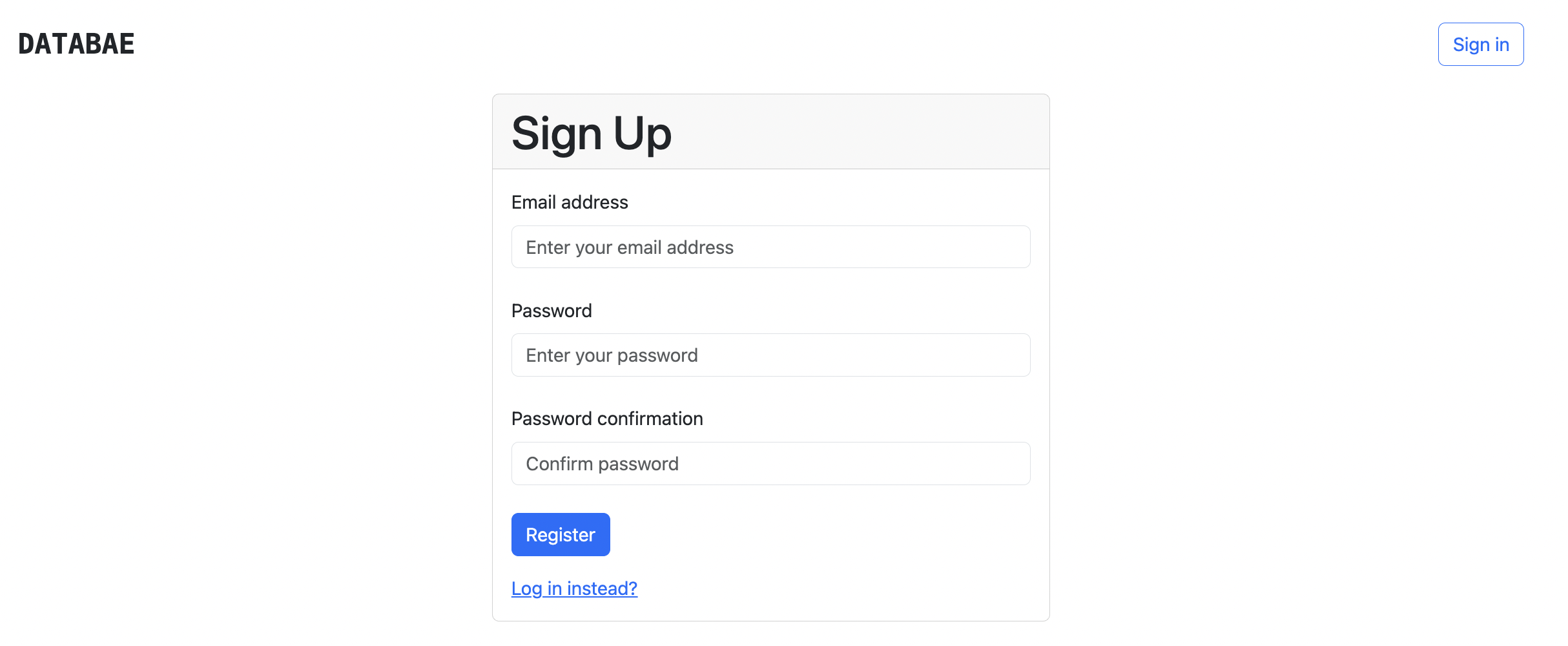 The registration page
